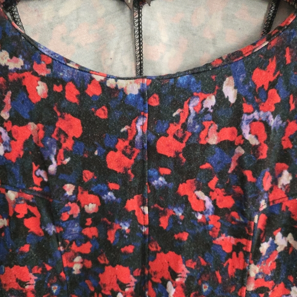 HD in Paris Navy Floral Long-Sleeve Fit & Flare Dress with Red and Blue Accents - Picture 3 of 11